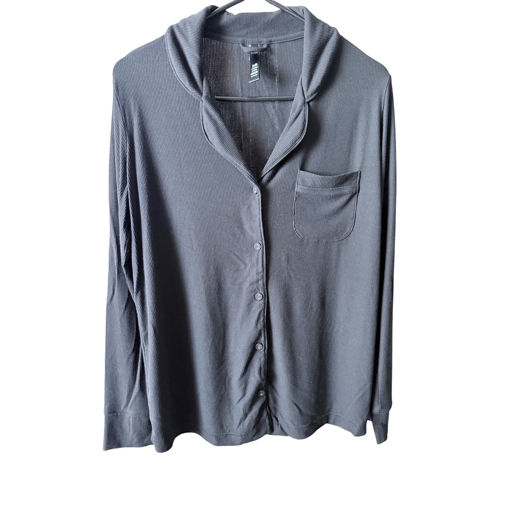 SKIMS Ribbed Pajama Sleep Shirt Charcoal Gray Size S - Picture 2 of 4